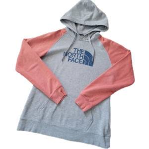 THE North Face Grey and Pink Hoodie Sweatshirt sz M - Good Condition